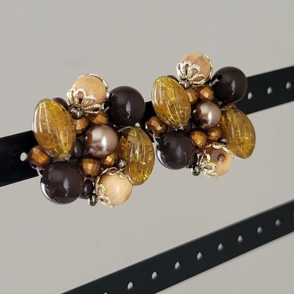 Earrings Vintage Germany Clip On Brown Amber Earrings #0182 - Picture 4 of 7